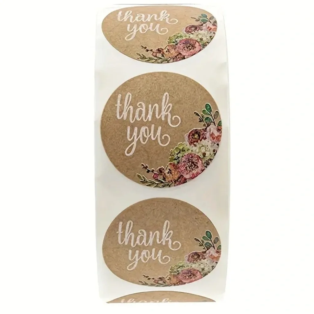 500pcs Kraft Paper Floral Thank You Stickers - Picture 2 of 5